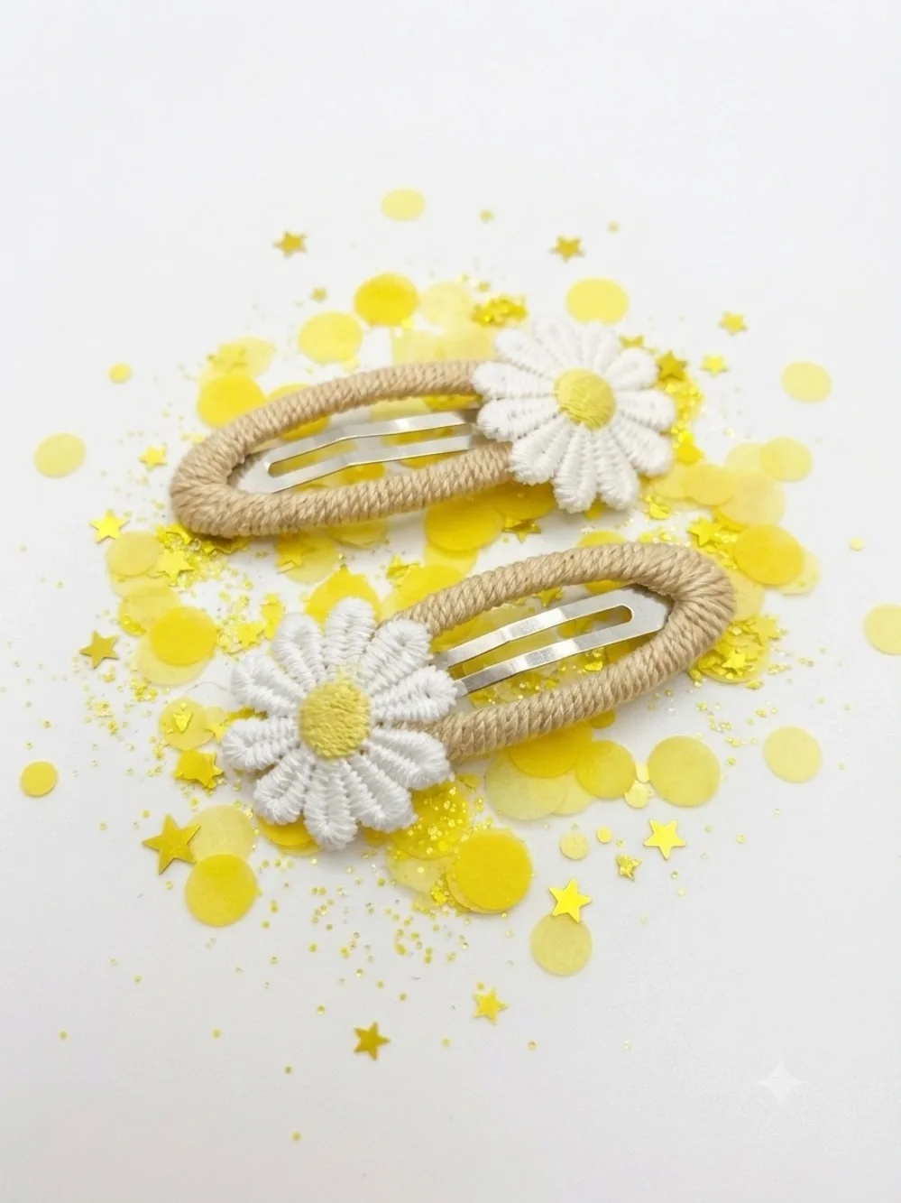 Handmade Daisy Hair Clips Set of 2 White Yellow Floral Barrettes